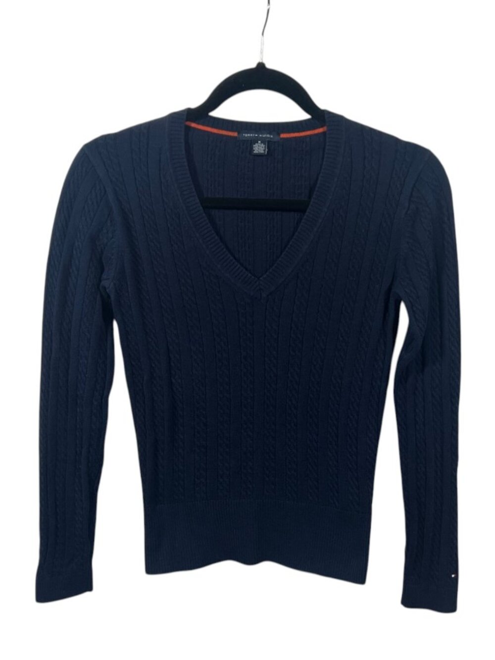 Tommy Hilfiger Sweater Womens Pullover V Neck Medium Cable Knit Preppy Coquette